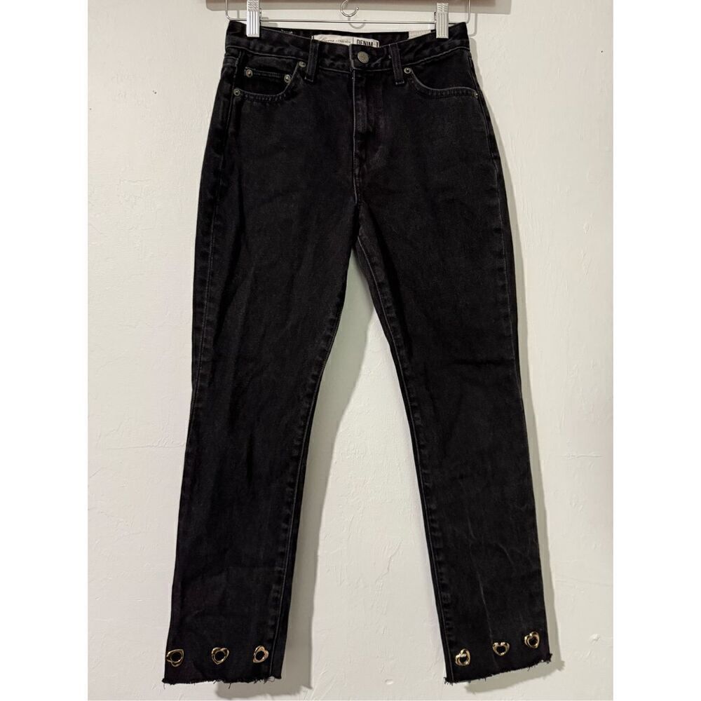 Lovers + friends black charcoal heart gem on cufffs jeans 25